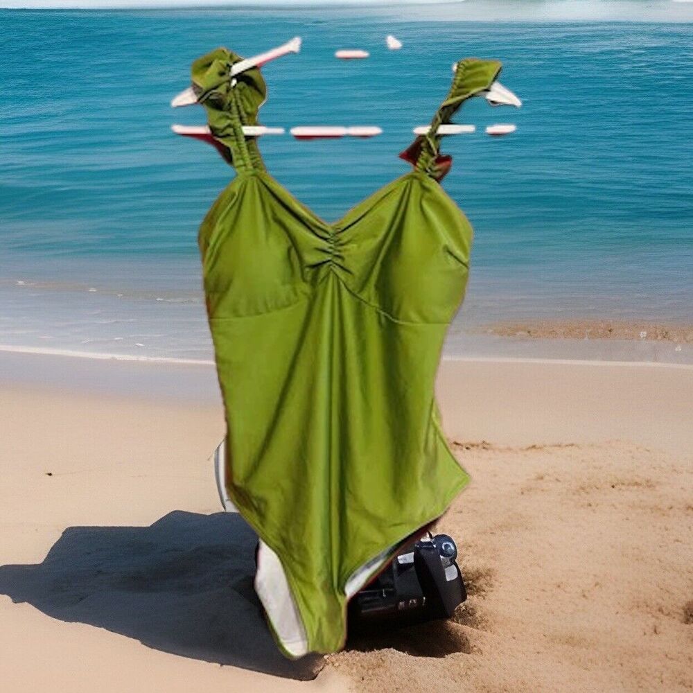 #8594 WOMENS GREEN ONE PIECE BATHING SUIT SIZE L